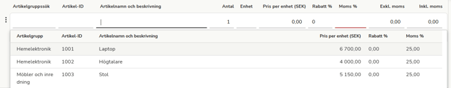 SV-SE-Easor App-Kundfaktura-Faktura-Artikel-Välj-artikel