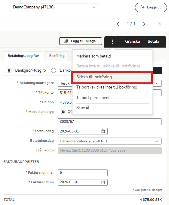 SV-SE-Easor App-Utbetalningar-Leverantörsfaktura-Autogiro-Skicka-till-bokföringen