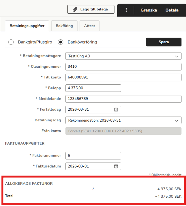 SV-SE-Easor App-Utbetalningar-Leverantörsfaktura-Kredit-Allokera-faktura-i-debetfaktura