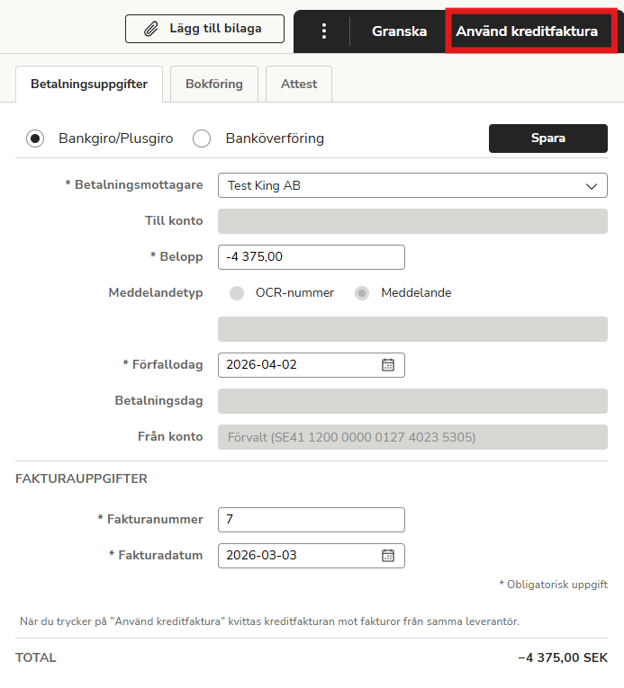 SV-SE-Easor App-Utbetalningar-Leverantörsfaktura-Kredit-Använd-kredifaktura-i-fakturan