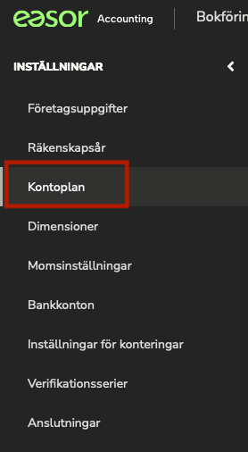 SV-SE-Partner-Kommaigång-Kontoplan-Meny med markering