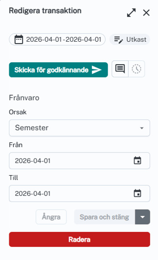 SV-SE-Partner-Easor payroll-Anställd-rapportera Frånvaro-Semester-Utkast-Godkännande