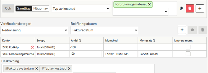 SV-SE-Partner-Löpande bokföring-Kvitton-Regel-standardmall med kostnadskategori