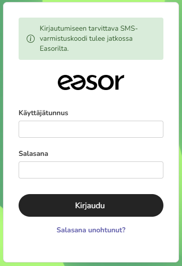 Easor App kirjautumisnäkymä